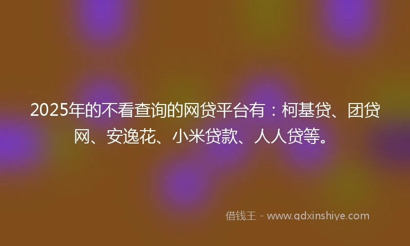 2025年的不看查询的网贷平台有：柯基贷、团贷网、安逸花、小米贷款、人人贷等。