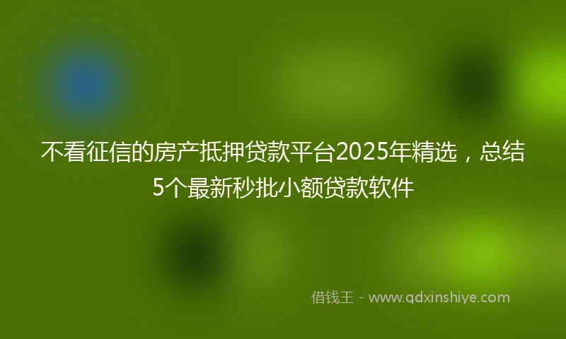 不看征信的房产抵押贷款平台2025年精选，总结5个最新秒批小额贷款软件