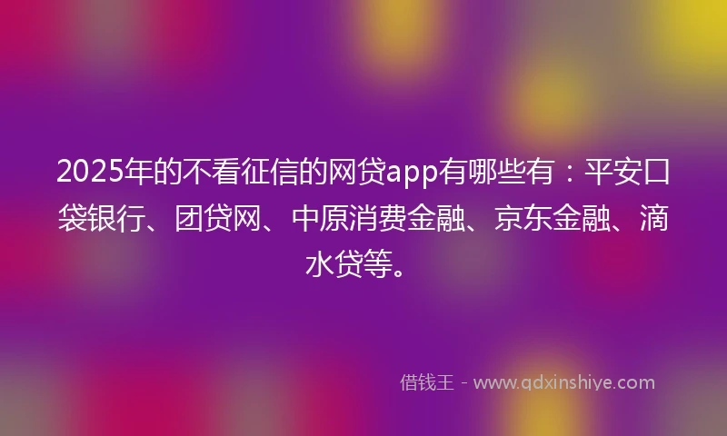 2025年的不看征信的网贷app有哪些有：平安口袋银行、团贷网、中原消费金融、京东金融、滴水贷等。