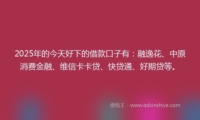 2025年的今天好下的借款口子有：融逸花、中原消费金融、维信卡卡贷、快贷通、好期贷等。