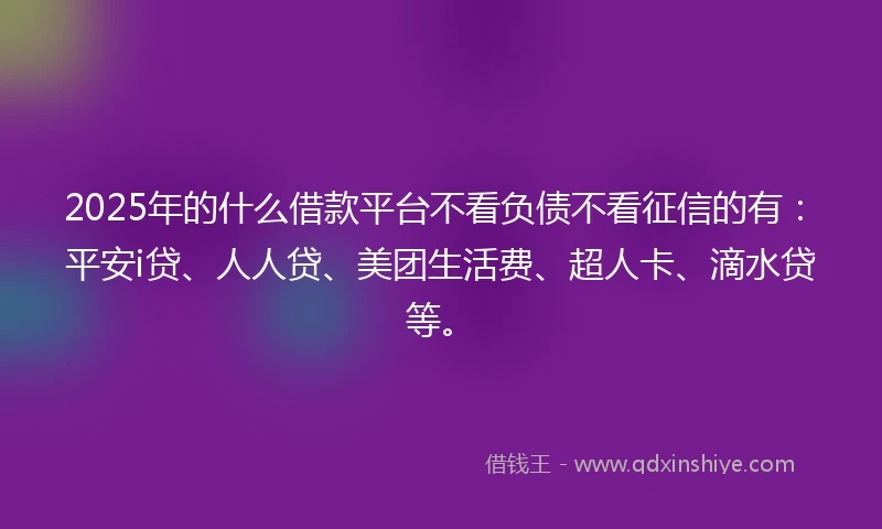 2025年的什么借款平台不看负债不看征信的有：平安i贷、人人贷、美团生活费、超人卡、滴水贷等。