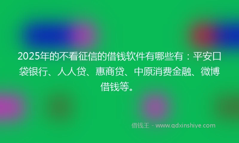2025年的不看征信的借钱软件有哪些有：平安口袋银行、人人贷、惠商贷、中原消费金融、微博借钱等。