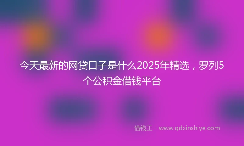 今天最新的网贷口子是什么2025年精选，罗列5个公积金借钱平台