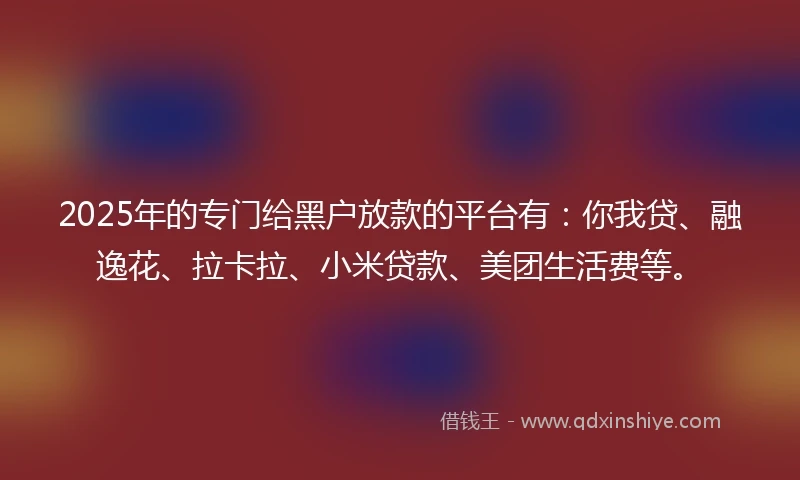 2025年的专门给黑户放款的平台有：你我贷、融逸花、拉卡拉、小米贷款、美团生活费等。