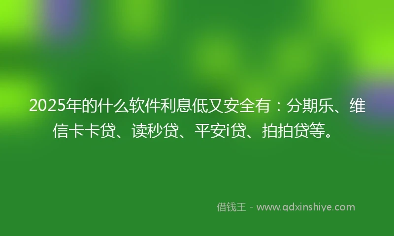 2025年的什么软件利息低又安全有：分期乐、维信卡卡贷、读秒贷、平安i贷、拍拍贷等。