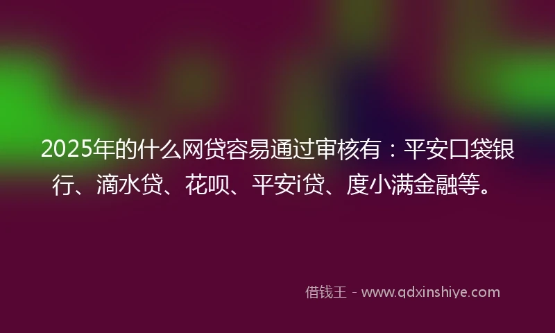 2025年的什么网贷容易通过审核有：平安口袋银行、滴水贷、花呗、平安i贷、度小满金融等。