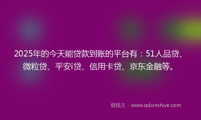 2025年的今天能贷款到账的平台有：51人品贷、微粒贷、平安i贷、信用卡贷、京东金融等。