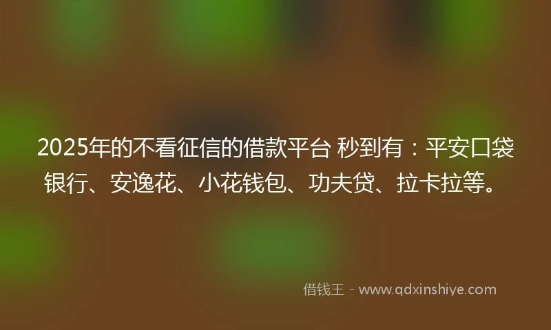 2025年的不看征信的借款平台 秒到有：平安口袋银行、安逸花、小花钱包、功夫贷、拉卡拉等。