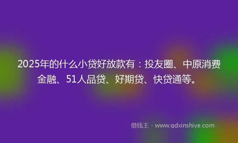 2025年的什么小贷好放款有：投友圈、中原消费金融、51人品贷、好期贷、快贷通等。