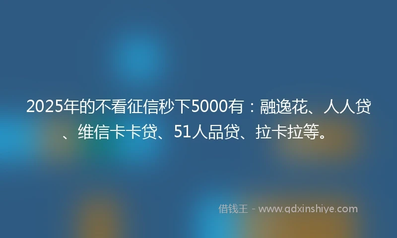 2025年的不看征信秒下5000有：融逸花、人人贷、维信卡卡贷、51人品贷、拉卡拉等。