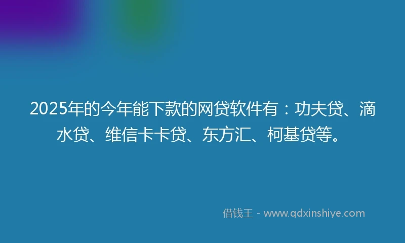 2025年的今年能下款的网贷软件有：功夫贷、滴水贷、维信卡卡贷、东方汇、柯基贷等。