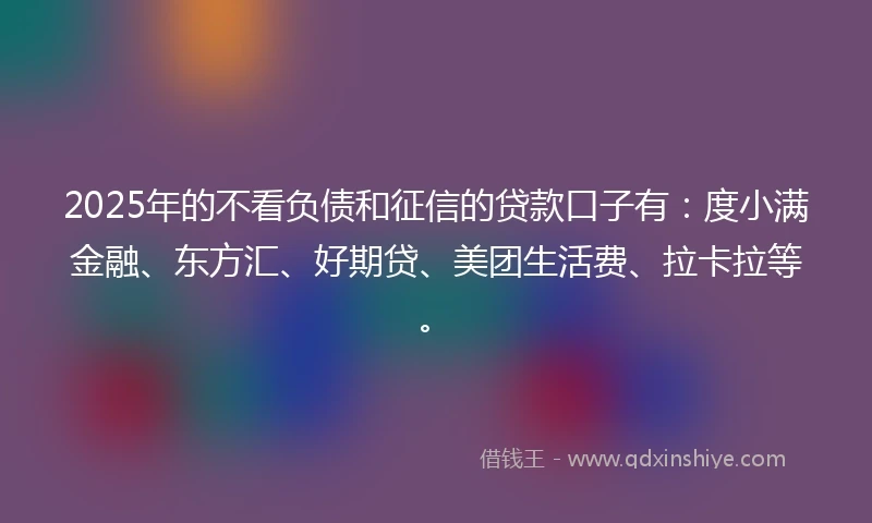 2025年的不看负债和征信的贷款口子有：度小满金融、东方汇、好期贷、美团生活费、拉卡拉等。