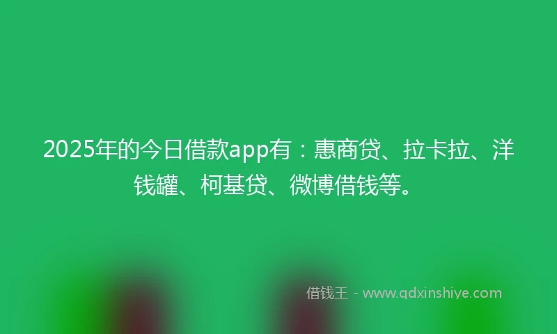 2025年的今日借款app有：惠商贷、拉卡拉、洋钱罐、柯基贷、微博借钱等。