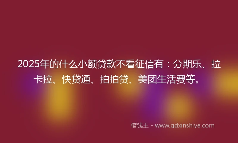 2025年的什么小额贷款不看征信有：分期乐、拉卡拉、快贷通、拍拍贷、美团生活费等。