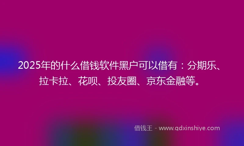 2025年的什么借钱软件黑户可以借有：分期乐、拉卡拉、花呗、投友圈、京东金融等。