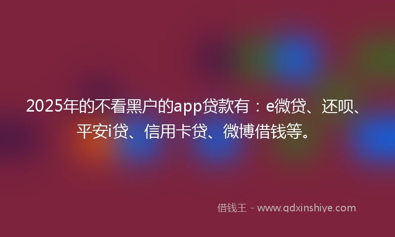 2025年的不看黑户的app贷款有：e微贷、还呗、平安i贷、信用卡贷、微博借钱等。