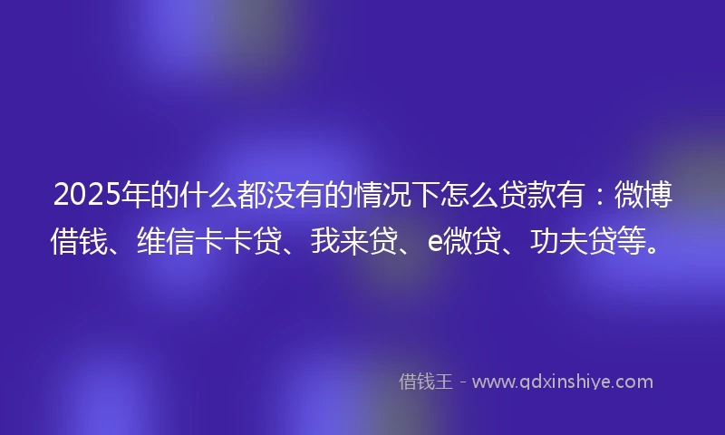 2025年的什么都没有的情况下怎么贷款有：微博借钱、维信卡卡贷、我来贷、e微贷、功夫贷等。