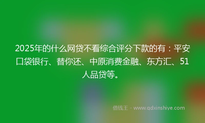 2025年的什么网贷不看综合评分下款的有：平安口袋银行、替你还、中原消费金融、东方汇、51人品贷等。