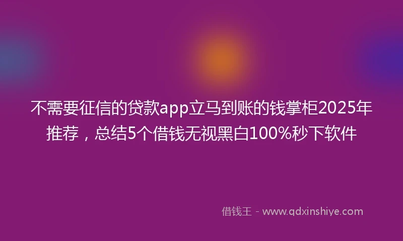 不需要征信的贷款app立马到账的钱掌柜2025年推荐，总结5个借钱无视黑白100%秒下软件