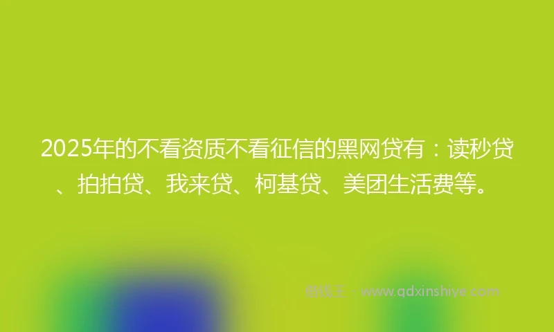 2025年的不看资质不看征信的黑网贷有：读秒贷、拍拍贷、我来贷、柯基贷、美团生活费等。