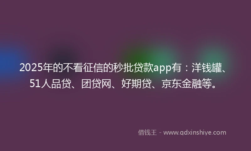 2025年的不看征信的秒批贷款app有：洋钱罐、51人品贷、团贷网、好期贷、京东金融等。