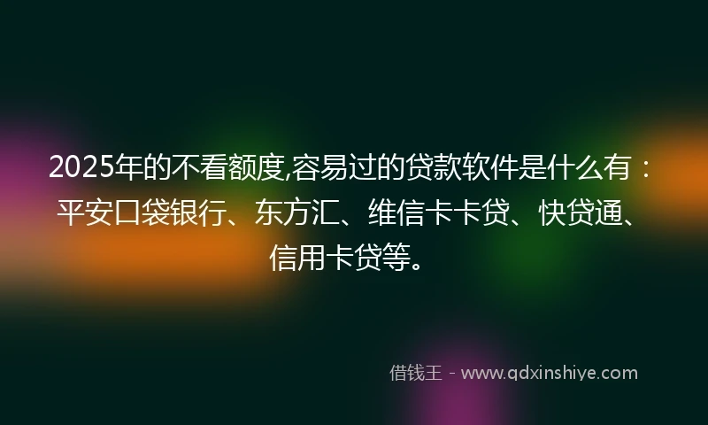 2025年的不看额度,容易过的贷款软件是什么有：平安口袋银行、东方汇、维信卡卡贷、快贷通、信用卡贷等。