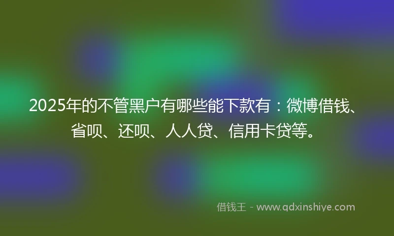 2025年的不管黑户有哪些能下款有：微博借钱、省呗、还呗、人人贷、信用卡贷等。