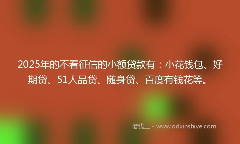 2025年的不看征信的小额贷款有：小花钱包、好期贷、51人品贷、随身贷、百度有钱花等。