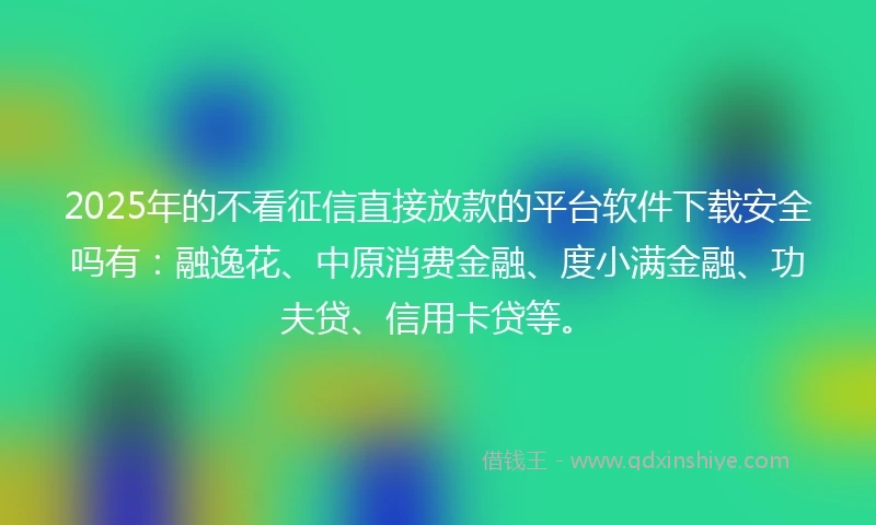 2025年的不看征信直接放款的平台软件下载安全吗有：融逸花、中原消费金融、度小满金融、功夫贷、信用卡贷等。