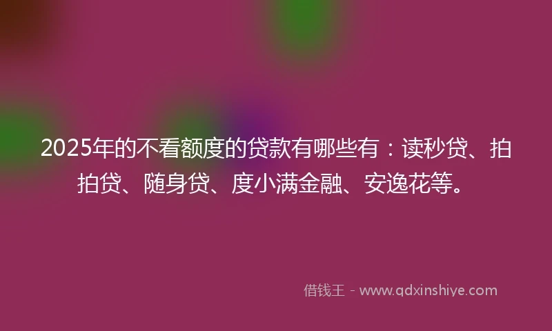 2025年的不看额度的贷款有哪些有：读秒贷、拍拍贷、随身贷、度小满金融、安逸花等。
