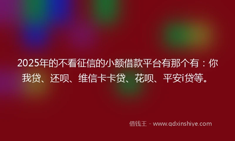 2025年的不看征信的小额借款平台有那个有：你我贷、还呗、维信卡卡贷、花呗、平安i贷等。
