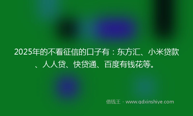 2025年的不看征信的口子有：东方汇、小米贷款、人人贷、快贷通、百度有钱花等。