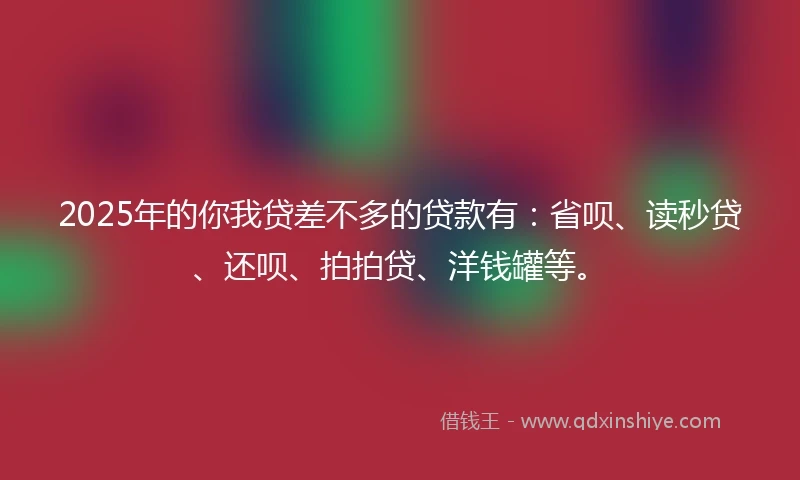 2025年的你我贷差不多的贷款有：省呗、读秒贷、还呗、拍拍贷、洋钱罐等。