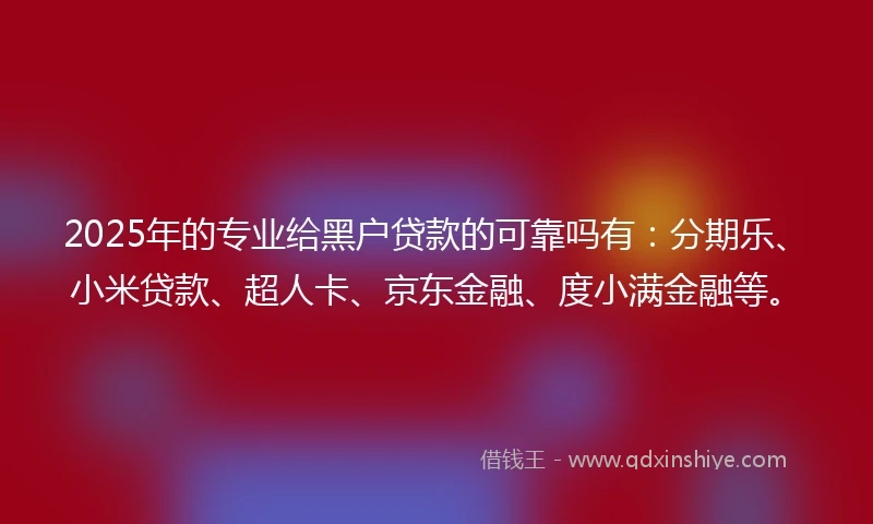 2025年的专业给黑户贷款的可靠吗有：分期乐、小米贷款、超人卡、京东金融、度小满金融等。