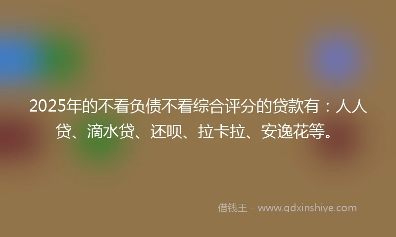2025年的不看负债不看综合评分的贷款有：人人贷、滴水贷、还呗、拉卡拉、安逸花等。