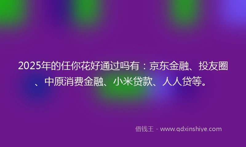 2025年的任你花好通过吗有：京东金融、投友圈、中原消费金融、小米贷款、人人贷等。