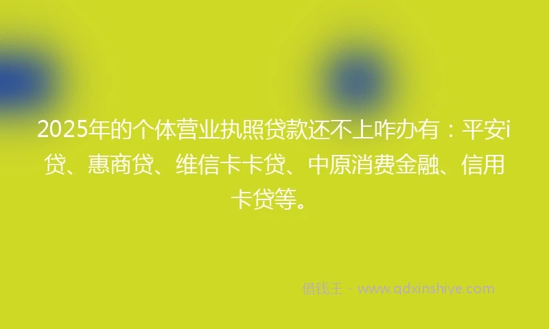2025年的个体营业执照贷款还不上咋办有：平安i贷、惠商贷、维信卡卡贷、中原消费金融、信用卡贷等。