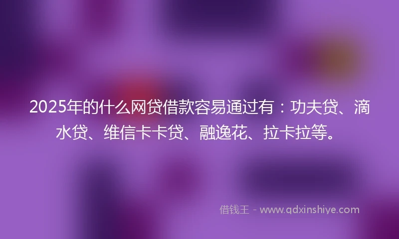 2025年的什么网贷借款容易通过有：功夫贷、滴水贷、维信卡卡贷、融逸花、拉卡拉等。