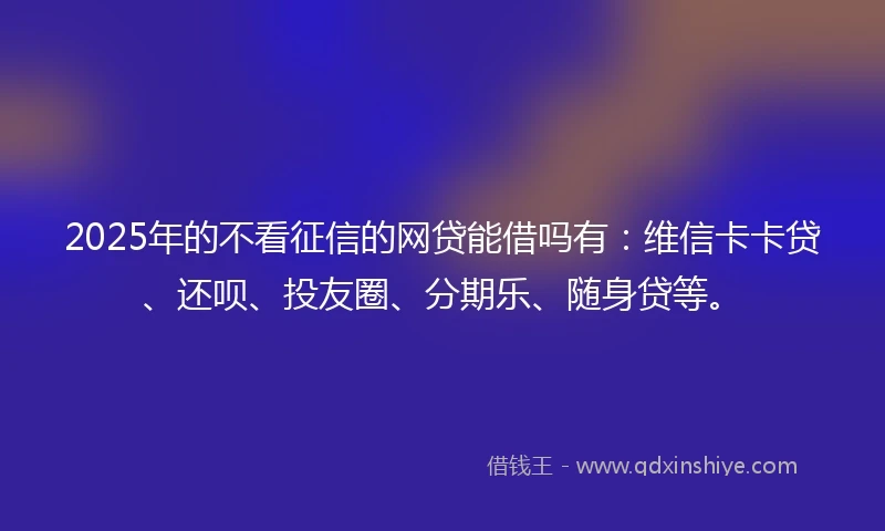 2025年的不看征信的网贷能借吗有：维信卡卡贷、还呗、投友圈、分期乐、随身贷等。