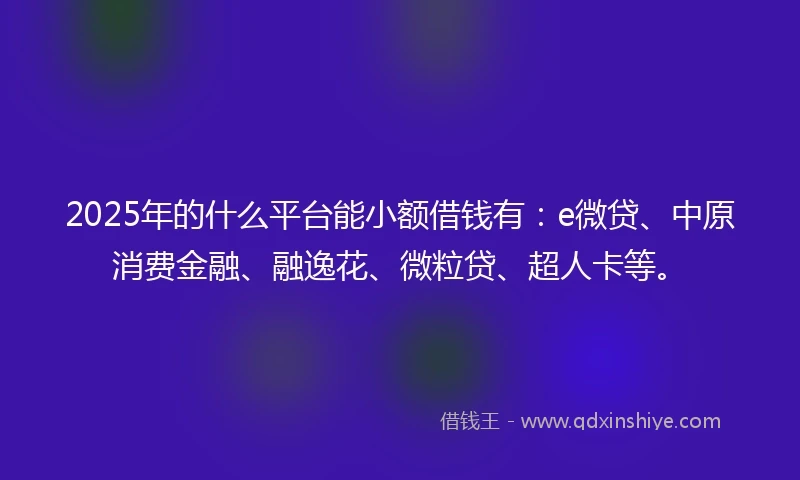 2025年的什么平台能小额借钱有：e微贷、中原消费金融、融逸花、微粒贷、超人卡等。