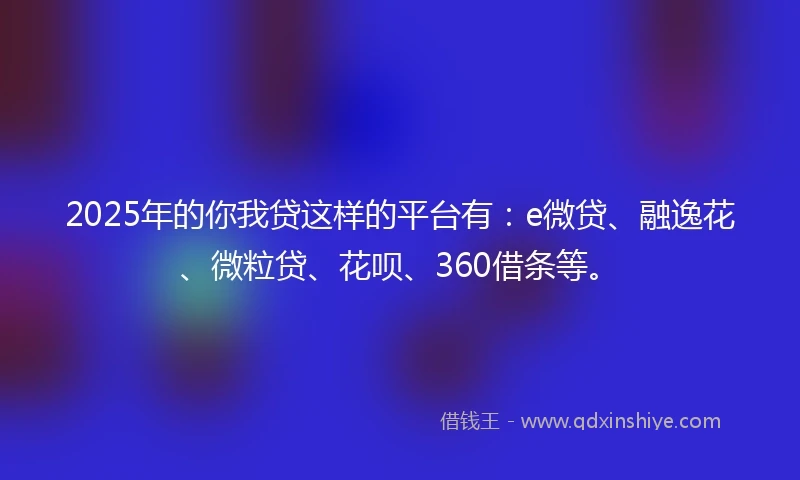 2025年的你我贷这样的平台有：e微贷、融逸花、微粒贷、花呗、360借条等。