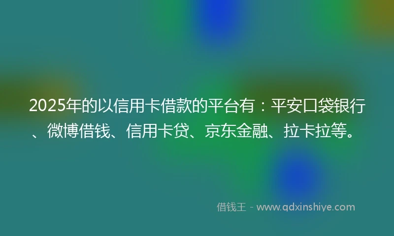2025年的以信用卡借款的平台有：平安口袋银行、微博借钱、信用卡贷、京东金融、拉卡拉等。
