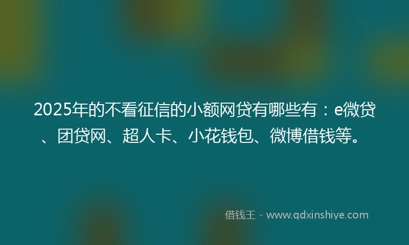 2025年的不看征信的小额网贷有哪些有：e微贷、团贷网、超人卡、小花钱包、微博借钱等。