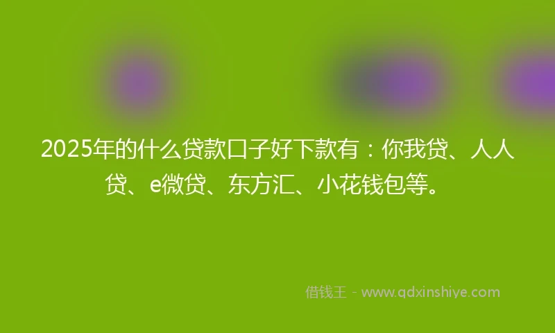 2025年的什么贷款口子好下款有：你我贷、人人贷、e微贷、东方汇、小花钱包等。