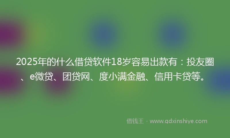 2025年的什么借贷软件18岁容易出款有：投友圈、e微贷、团贷网、度小满金融、信用卡贷等。
