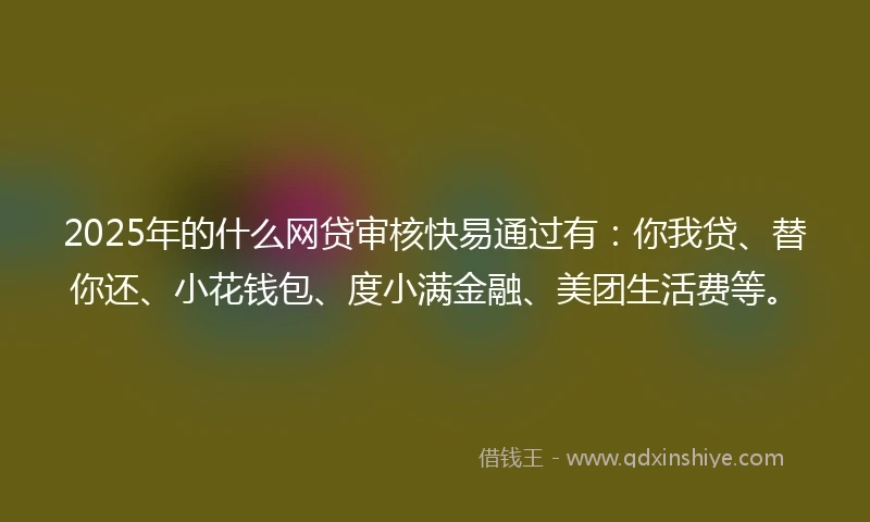 2025年的什么网贷审核快易通过有：你我贷、替你还、小花钱包、度小满金融、美团生活费等。