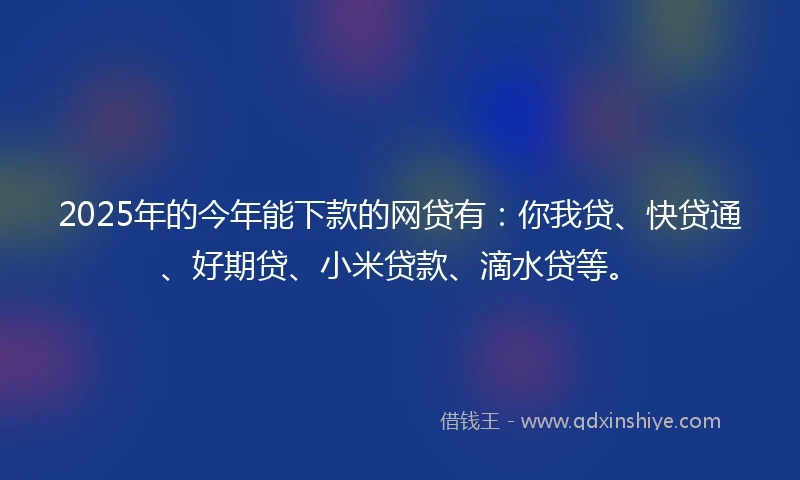 2025年的今年能下款的网贷有：你我贷、快贷通、好期贷、小米贷款、滴水贷等。