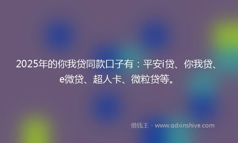 2025年的你我贷同款口子有：平安i贷、你我贷、e微贷、超人卡、微粒贷等。