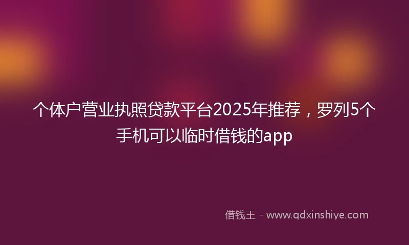个体户营业执照贷款平台2025年推荐，罗列5个手机可以临时借钱的app