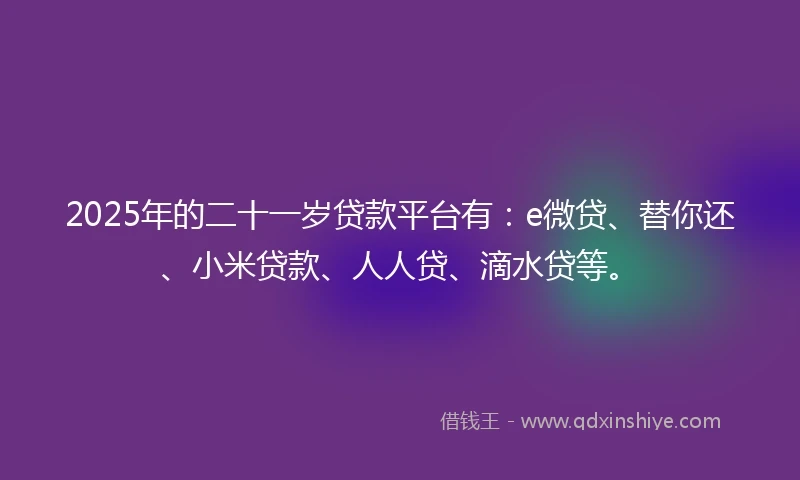 2025年的二十一岁贷款平台有：e微贷、替你还、小米贷款、人人贷、滴水贷等。